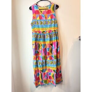 Vintage Sita 90s Bright Colored Sheath Dress Medium V‎ Neck Sleeveless